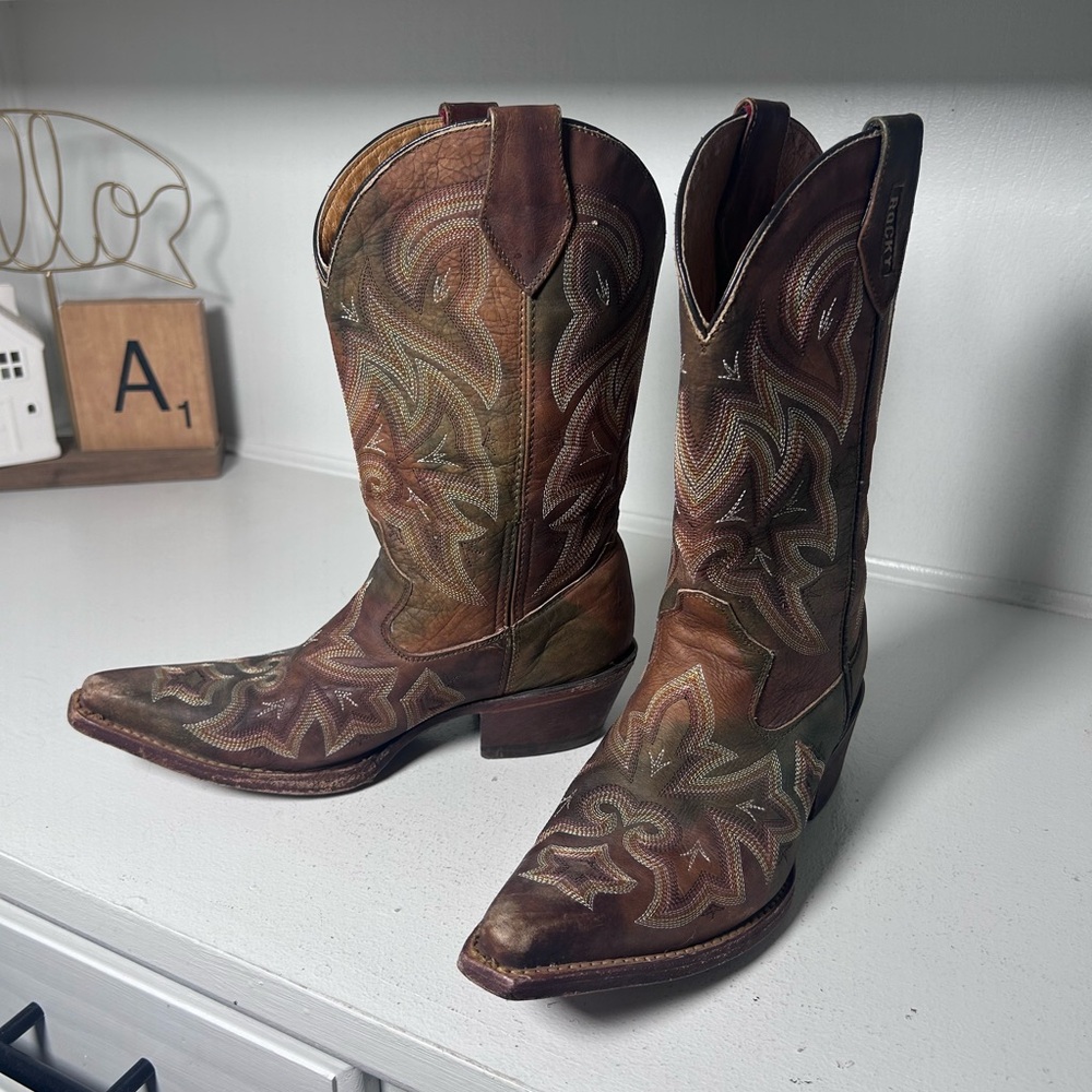 **SOLD**Rocky Women’s Western Cowboy Boots 8.5M Brown Leather Handmade - Picture 1 of 8